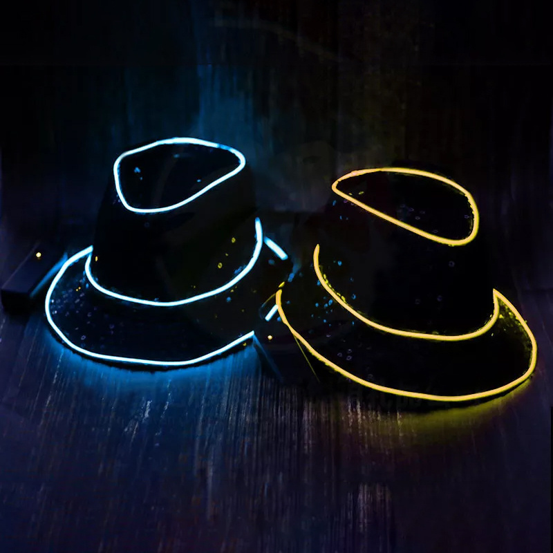 Hot Sell Fashion EL Led Light Up Cowboy Caps Flashing EL Wire Colorful Party Favor Hats Glowing Neon Hat