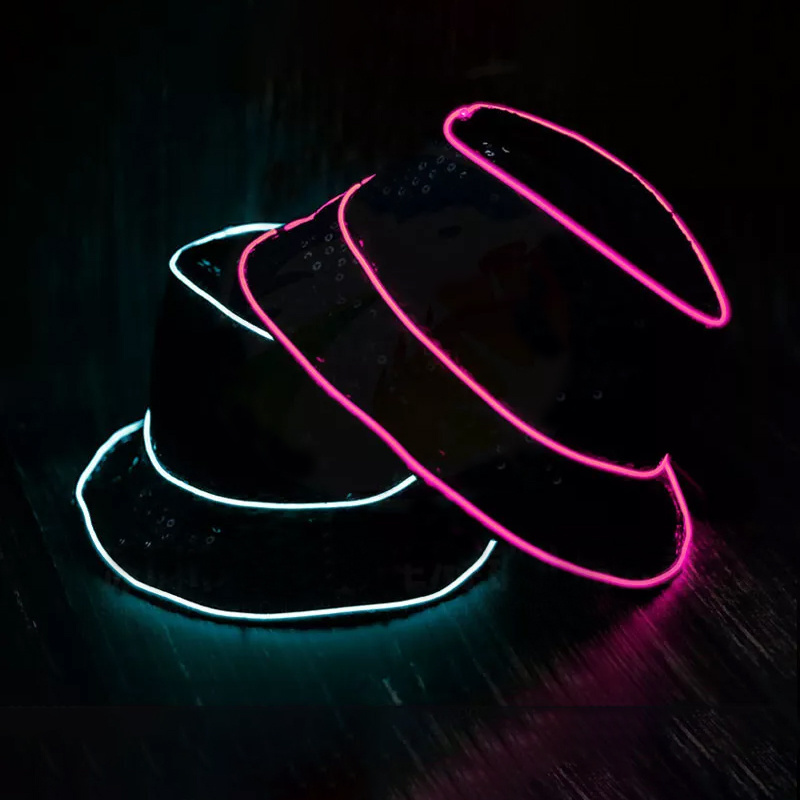 Hot Sell Fashion EL Led Light Up Cowboy Caps Flashing EL Wire Colorful Party Favor Hats Glowing Neon Hat