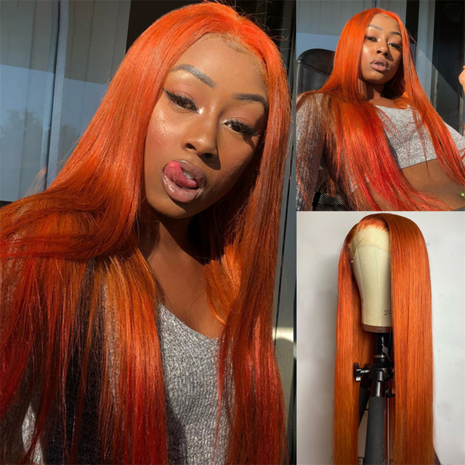 Wholesale Ginger Orange Wigs Human Hair Lace Front Full Lace Human Hair Wigs HD 350 Color Ginger Lace Front Wigs For Black Women