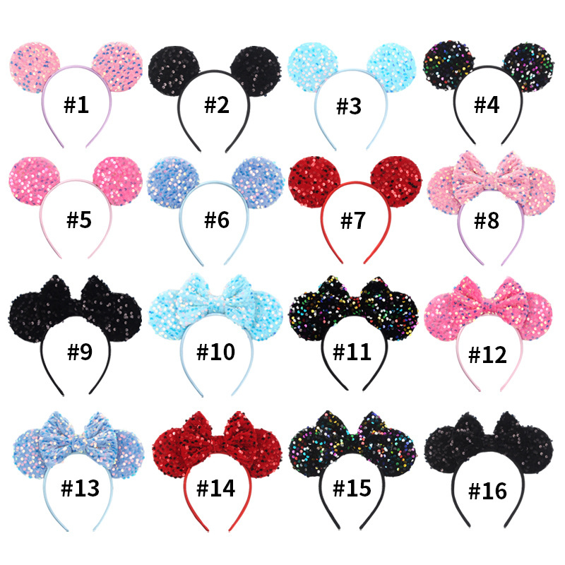 New Products Cute Summer Kids Hair Accessories Shiny Bows Mouse Ears Headbands For Children Birthday Parties