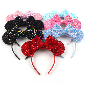 New Products Cute Summer Kids Hair Accessories Shiny Bows Mouse Ears Headbands For Children Birthday Parties