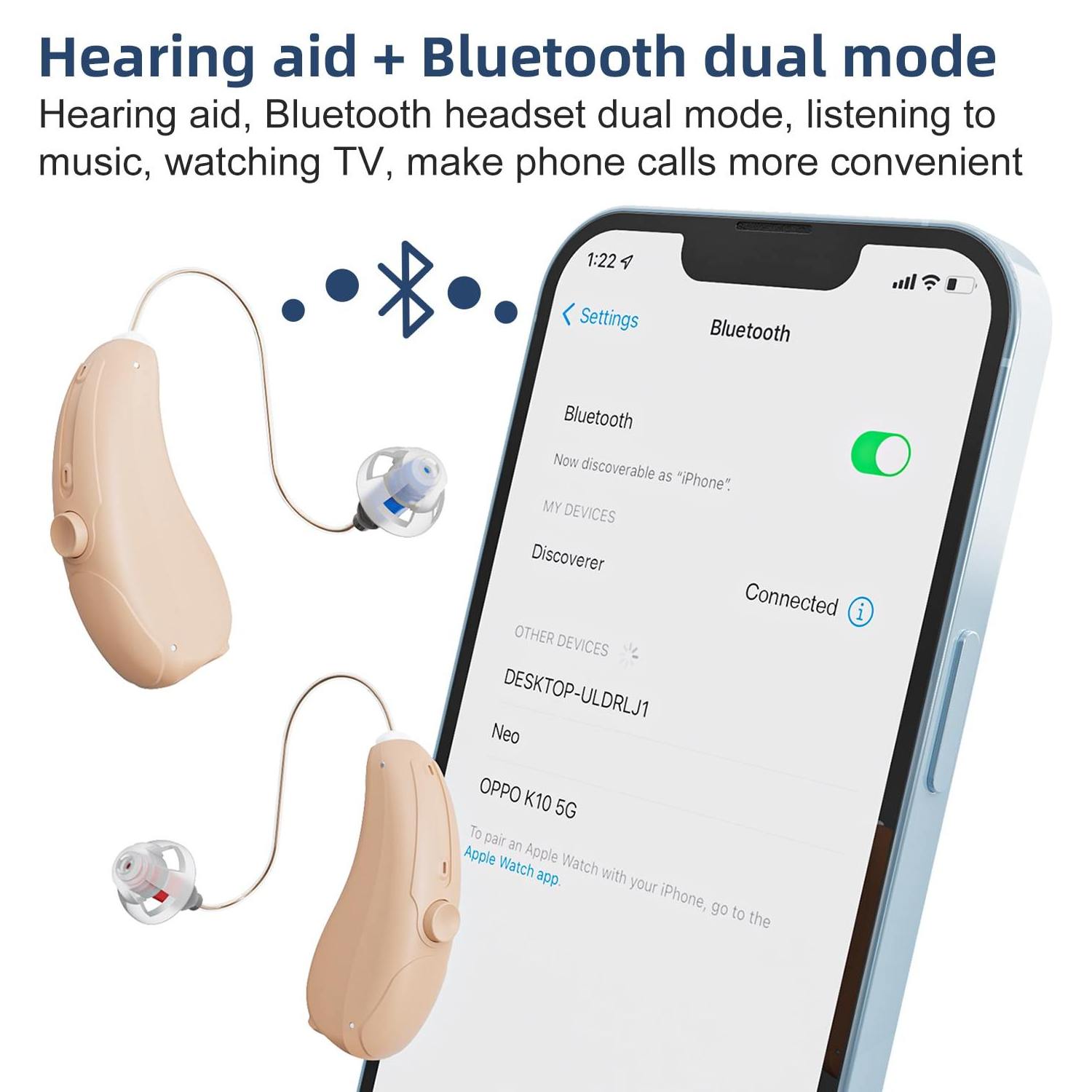 2024 new products ric bte hearing aid with app digital deafness hearing aids rechargeable bluetooth for seniors