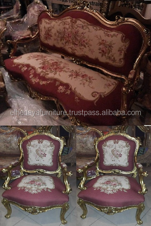 Luxury Antique French Aubusson Tapestry Sofa Set living room furniture set designs royal furniture sofa set