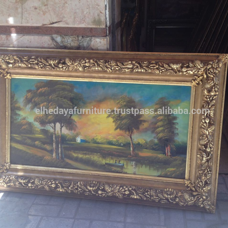 Wholesale classical golden wooden gold leaf ornate antique baroque frame with painting