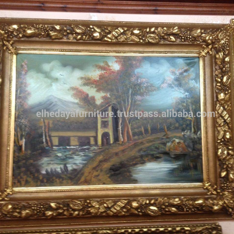 Wholesale classical golden wooden gold leaf ornate antique baroque frame with painting