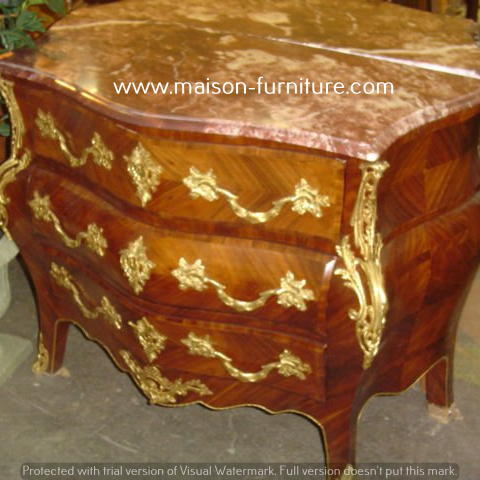 French Antique Louis XV Style Marble Top Commode Dresser Cabinet Chest Bombe Chest of Drawers inlaid chest of drawers