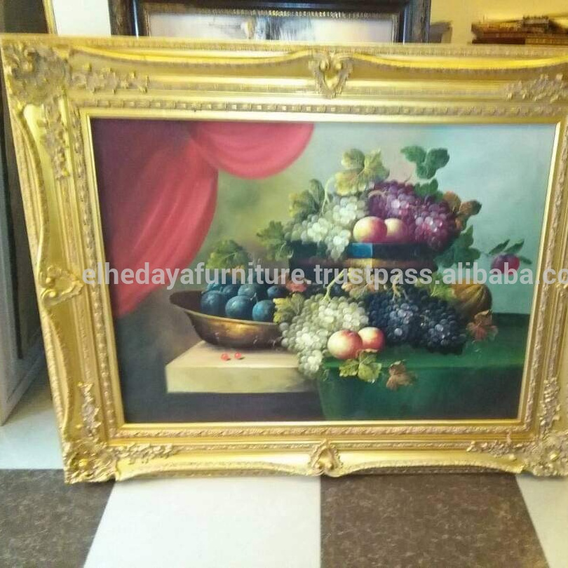 Wholesale classical golden wooden gold leaf ornate antique baroque frame with painting