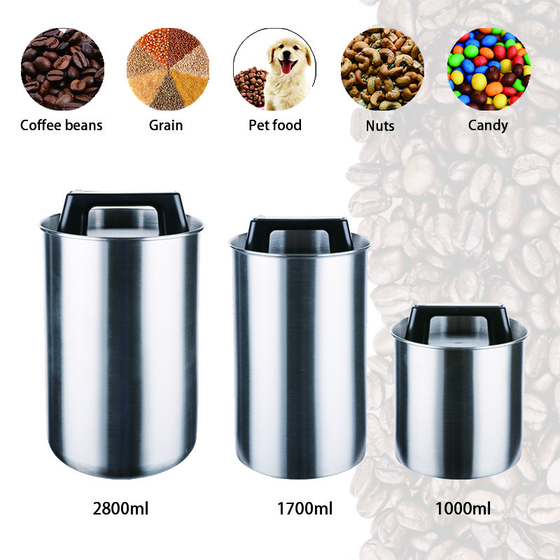 High Grade Stainless Steel Kitchen Food Storage Jar Airtight Stainless Steel Coffee Bean Storage Container Jar