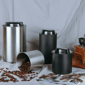 Modern High Quality Black Airtight Food Coffee beans Storage Canister Tank Stainless steel Jars for Kitchen