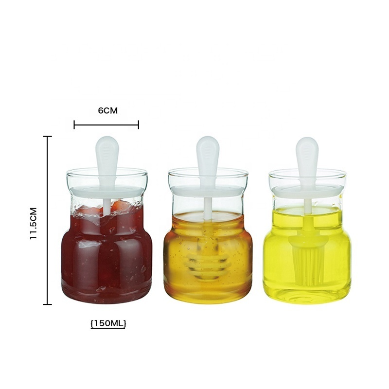 Top Selling Torch Single Honey Jar Boroilicate Glass Bottle Oil Bottle Honey Jar with Dipper