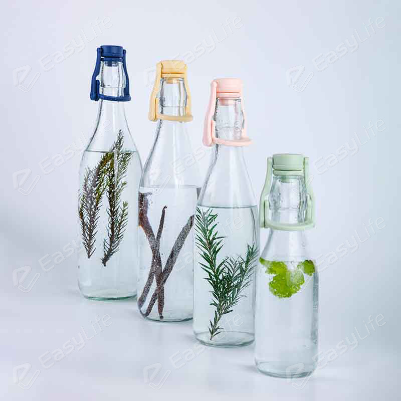 Wholesale Price Glass Bottle Jars Square Beverage Bottles With Colorful Swing Top 125ml