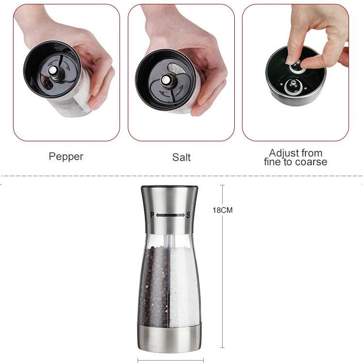 *duo-manual Salt & Pepper Mill 2 in 1 Salt and Pepper Grinder Spice Grinder Stainless Steel Jar Hot Sales Herb Mill