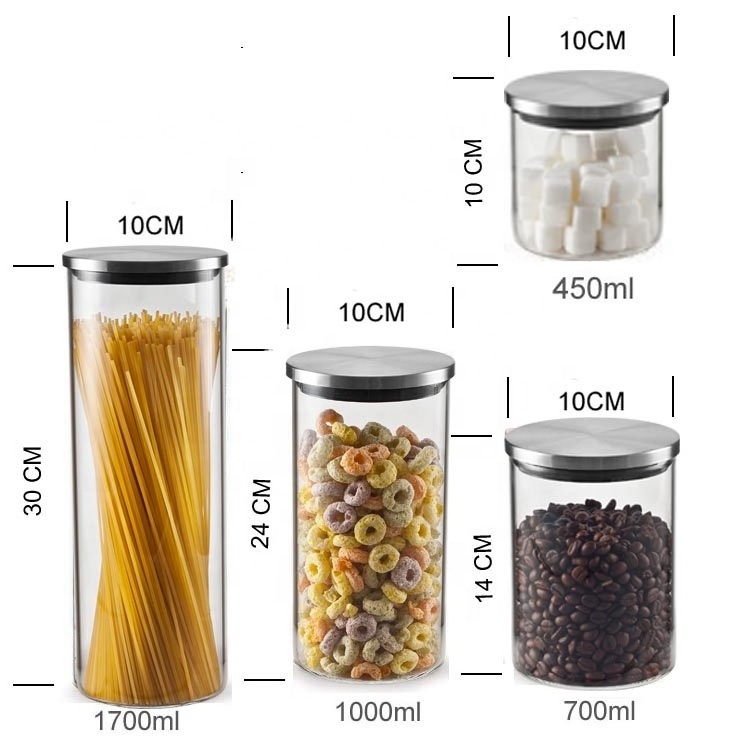 Kitchen Glass Jars with Lids 4 PCS Sets Food Storage Box for Kitchen Grain Rice Container