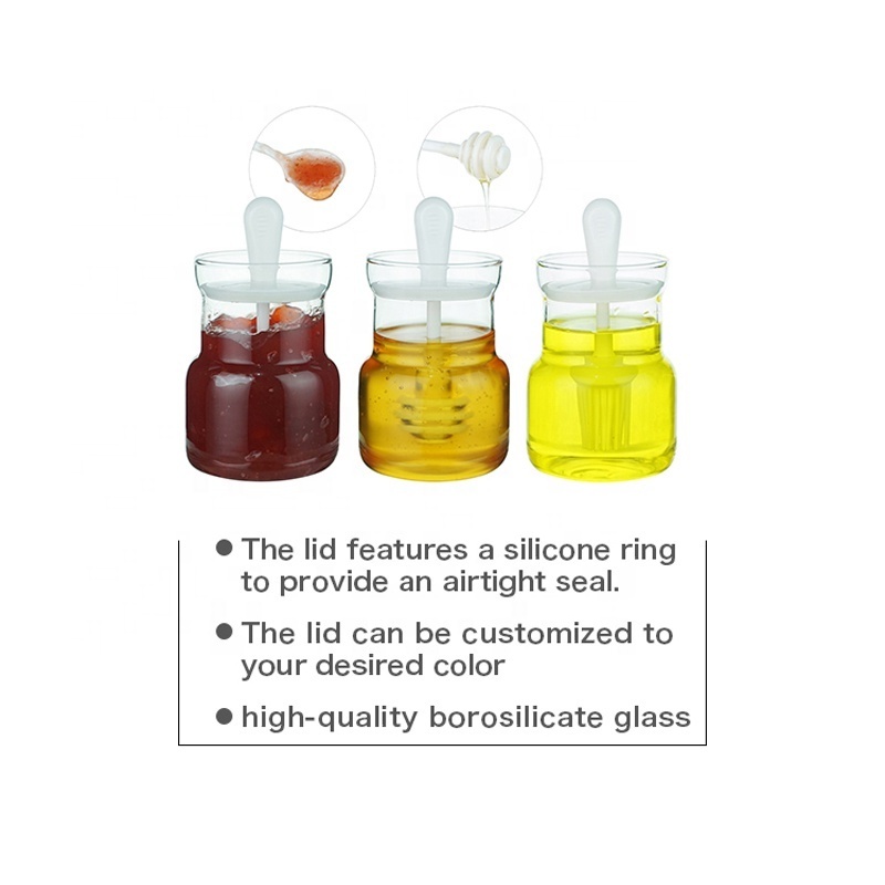 Top Selling Torch Single Honey Jar Boroilicate Glass Bottle Oil Bottle Honey Jar with Dipper