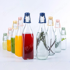 Wholesale Price Glass Bottle Jars Square Beverage Bottles With Colorful Swing Top 125ml