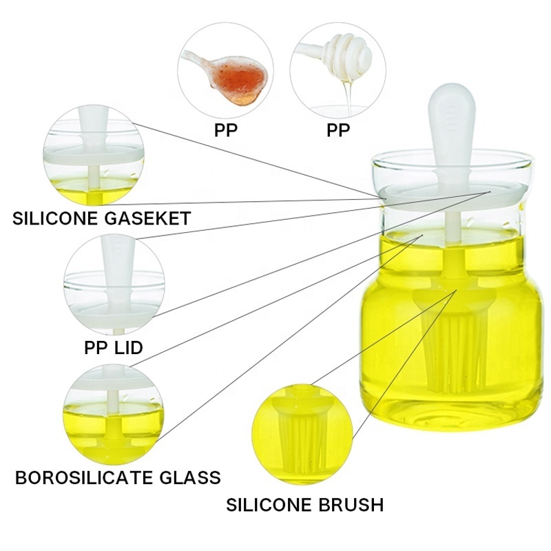 Top Selling Torch Single Honey Jar Boroilicate Glass Bottle Oil Bottle Honey Jar with Dipper