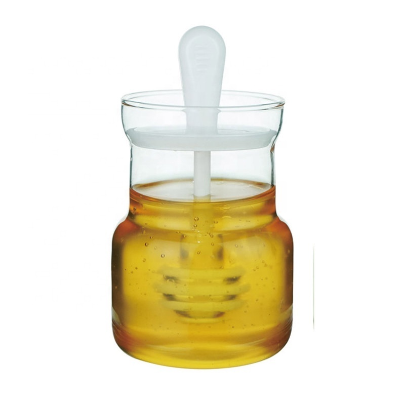 Top Selling Torch Single Honey Jar Boroilicate Glass Bottle Oil Bottle Honey Jar with Dipper