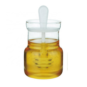 Top Selling Torch Single Honey Jar Boroilicate Glass Bottle Oil Bottle Honey Jar with Dipper