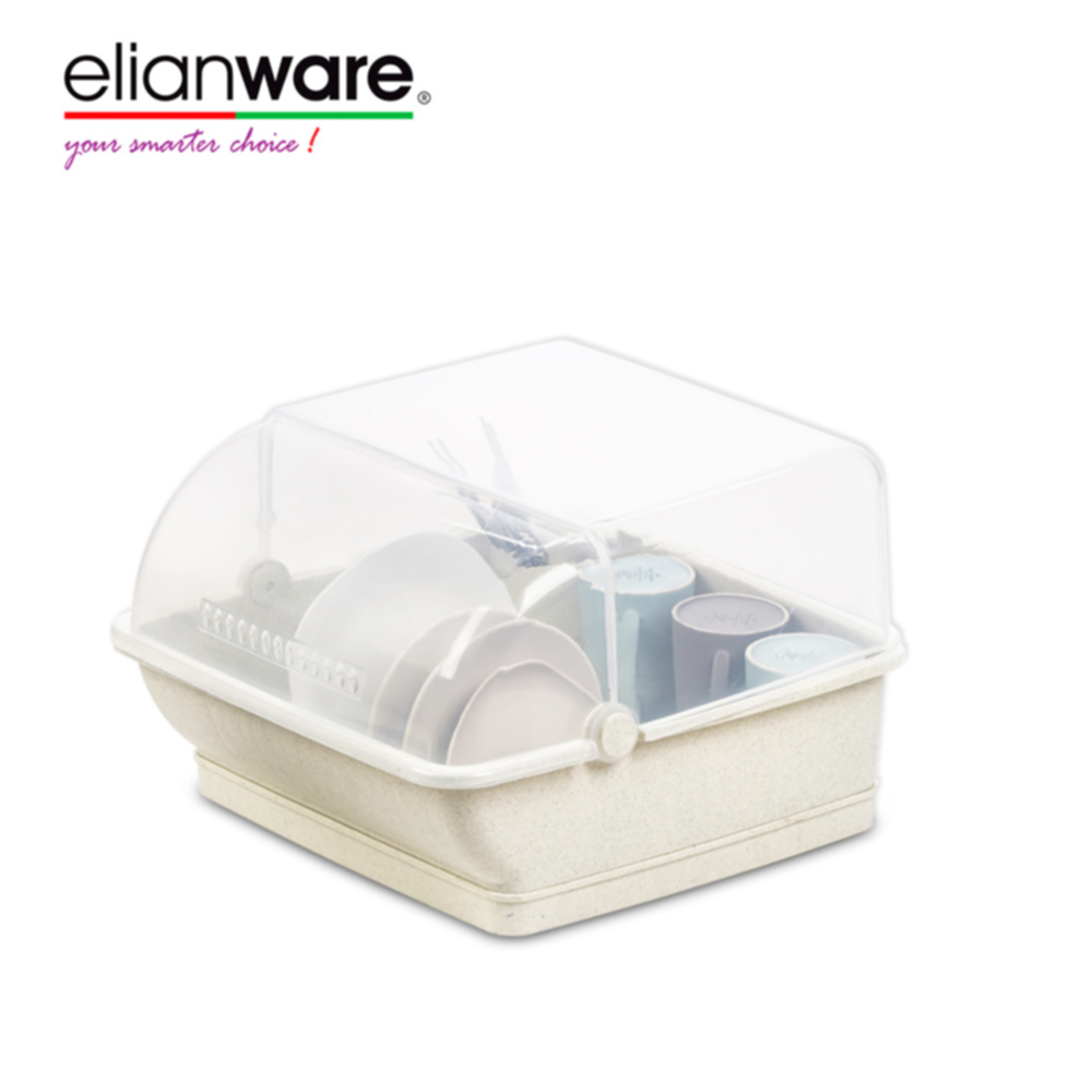 Elianware Hot Sale Large Dust Free Dish Drainer Dish Rack with Over Flip Cover