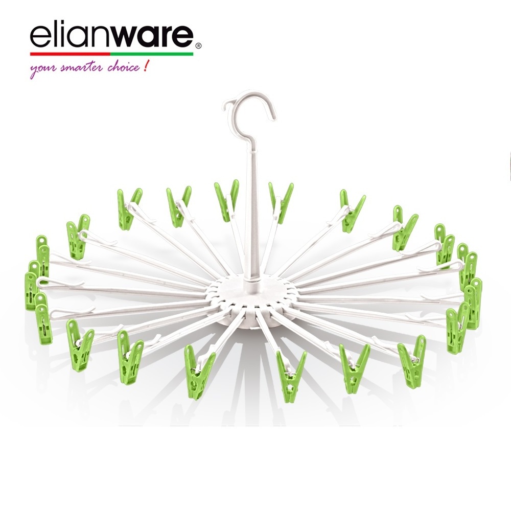 Elianware Premium Quality Colorful Flexible Foldable Umbrella Clothes Plastic Round Hanger with Extra Pegs