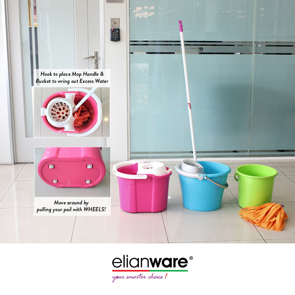 Elianware Home Floor Cleaning Tools Bathroom Spinning Squeeze Basket Plastic Mop Pail Bucket With Wheels And Pedal Handle