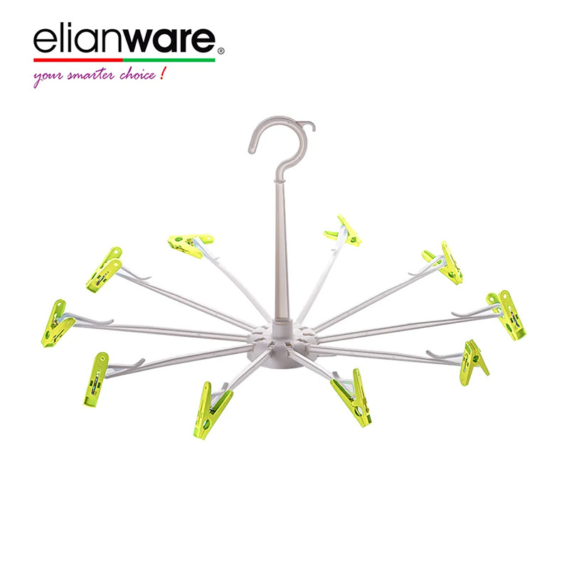 Best Selling Price Elianware Foldable Umbrella Style Plastic Round Clothes Hanger Come with Clips