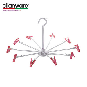 Best Selling Price Elianware Foldable Umbrella Style Plastic Round Clothes Hanger Come with Clips