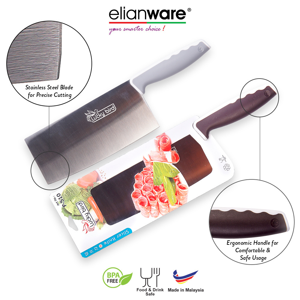 Elianware High Quality Stainless Steel Meat Slicer Chopper Knife With Plastic Ergonomic Handle