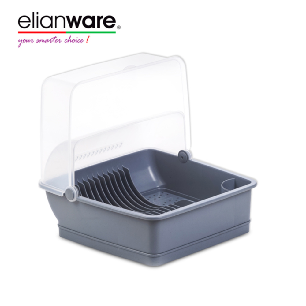 Elianware Hot Sale Large Dust Free Dish Drainer Dish Rack with Over Flip Cover