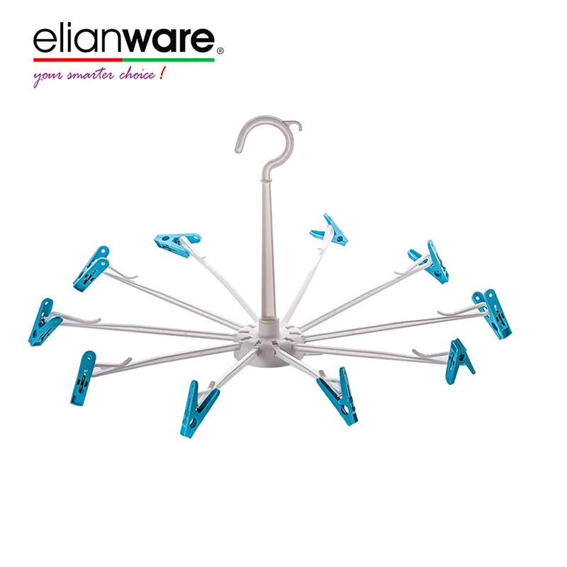 Best Selling Price Elianware Foldable Umbrella Style Plastic Round Clothes Hanger Come with Clips