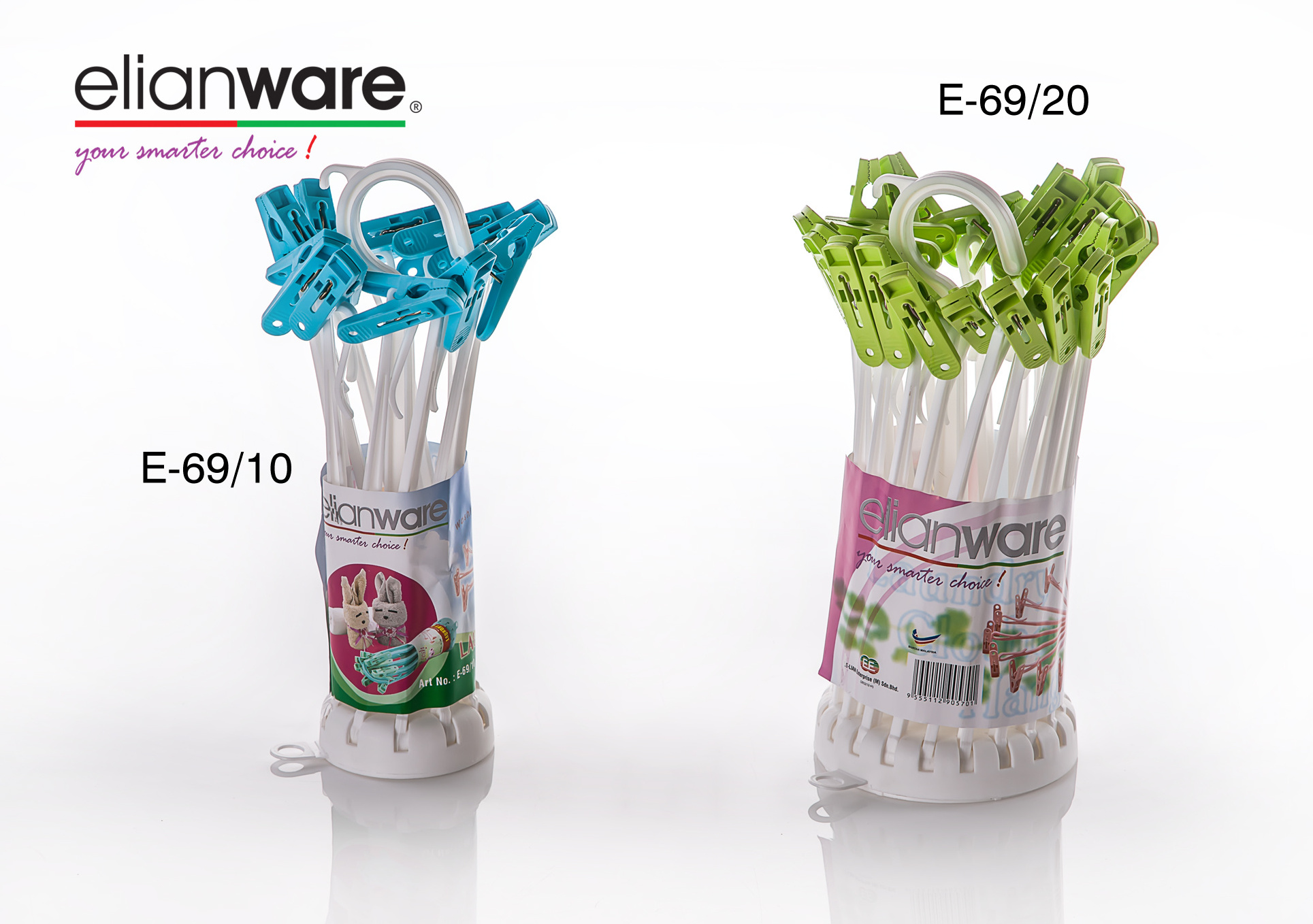 Elianware Premium Quality Colorful Flexible Foldable Umbrella Clothes Plastic Round Hanger with Extra Pegs