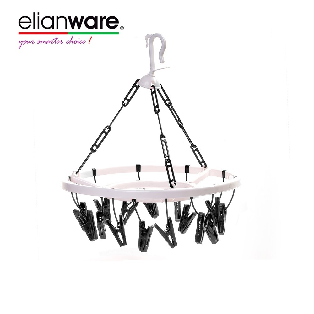 Elianware High Quality 15 Clip Pegs Round and 24 Clips Pegs Rectangle Clothes Hanger Windproof Drying Rack With Hook