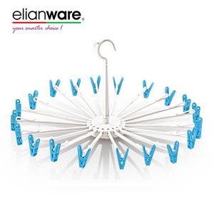 Elianware Premium Quality Colorful Flexible Foldable Umbrella Clothes Plastic Round Hanger with Extra Pegs