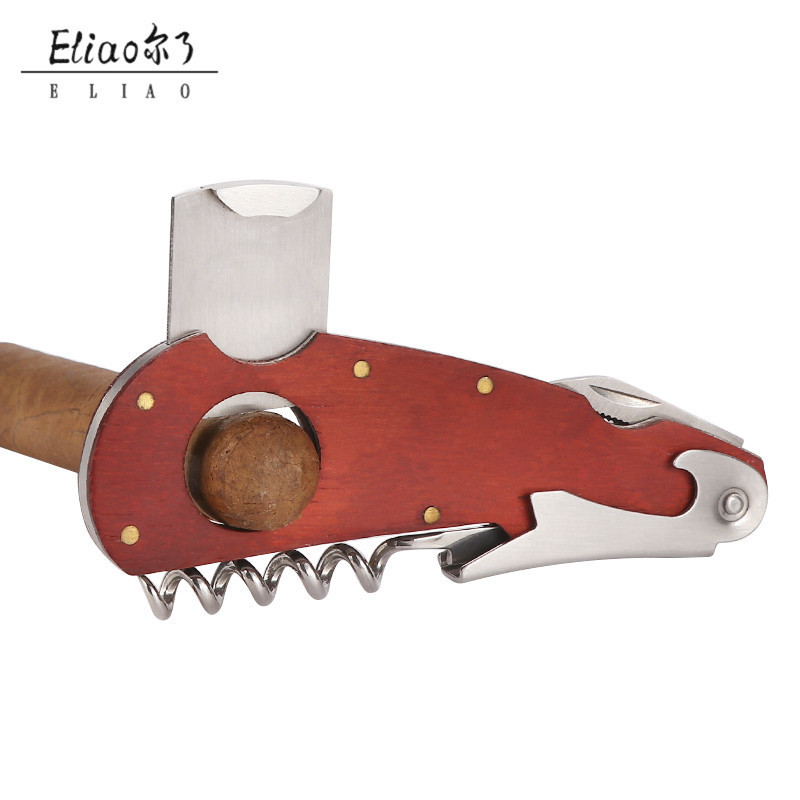 Yiwu Eliao Unique Design Bubinga Cigar Scissors Multifunctional Stainless Steel Cigar Cutter Super Level Cigar knife