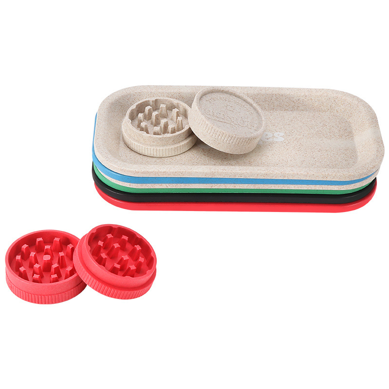 New 2 layer biodegradable herb grinder and rolling tray set custom logo biodegradable herb crusher grinder smoking tray set