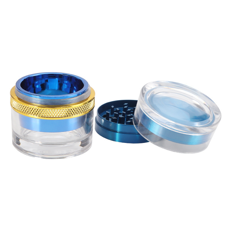 Erliao transparent color zinc alloy herb grinder custom logo magnetic lid tobacco metal grinder herb dry spice crusher