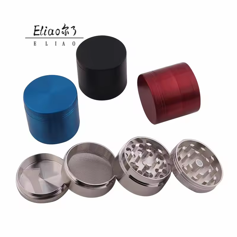 Erliao 40mm Metal Zinc Alloy Herb Grinder Hot Selling 4-Layer Flat Tobacco Grinder Customizable Logo Portable smoke grinder