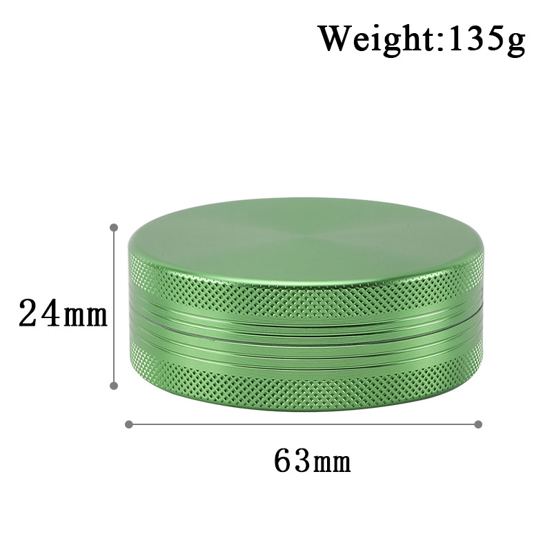 Custom Logo Portable 63mm Aluminum Herb Grinder Price 2 Layers Metal Spice Crusher Dry Tobacco Grinder for Herb Smoking