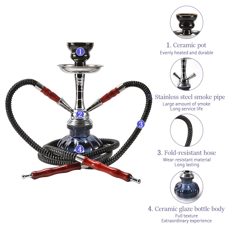 Erliao Portable Shisha Factory Professional Manufacturer Double Hose Hookah Competitive Price Shisha Hookah