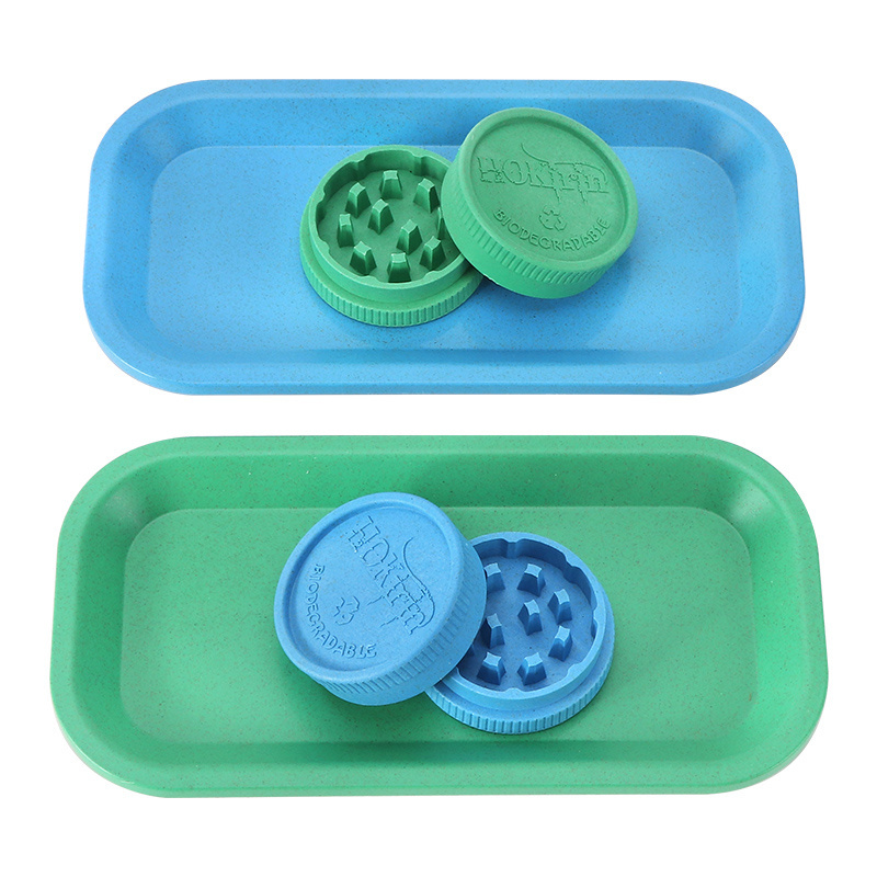 New 2 layer biodegradable herb grinder and rolling tray set custom logo biodegradable herb crusher grinder smoking tray set