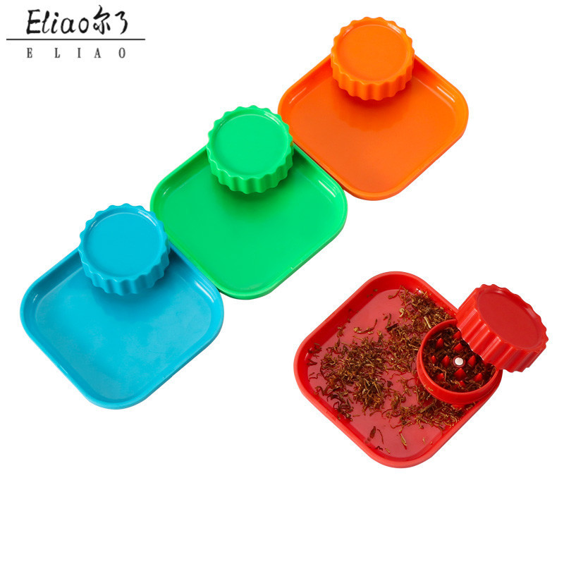 Erliao factory price herb grinder with rolling tray plastic smoking rolling tray acrylic tray with herb grinder