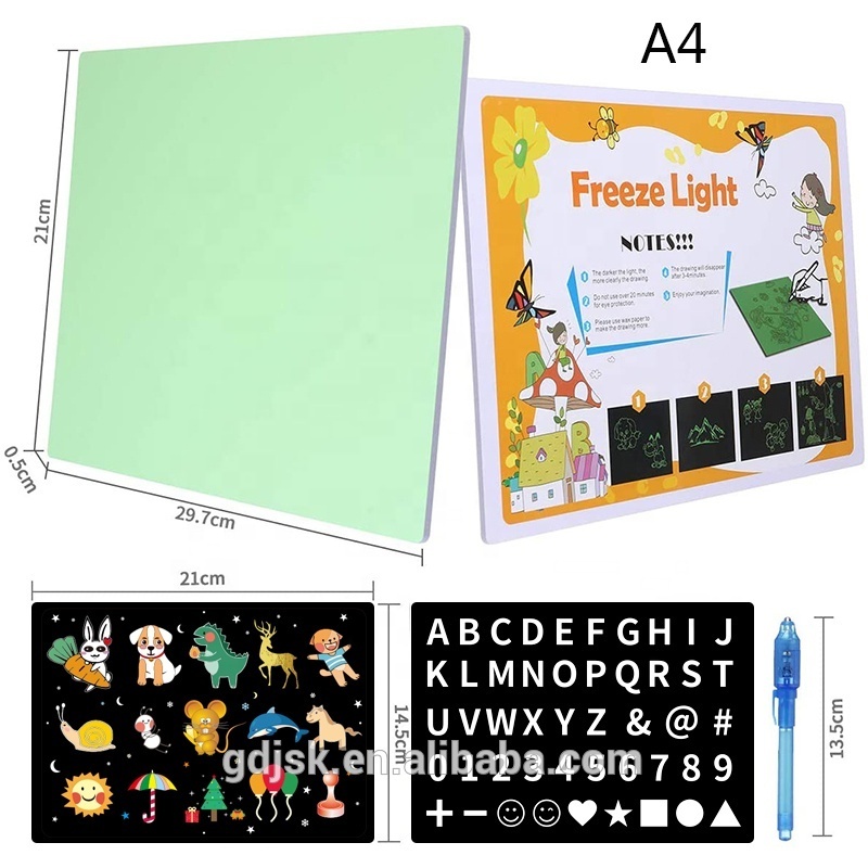 2022 New A4 Children's Glowing Magic Graffiti Painting Board Fluorescent Pad 3D Painting Toy