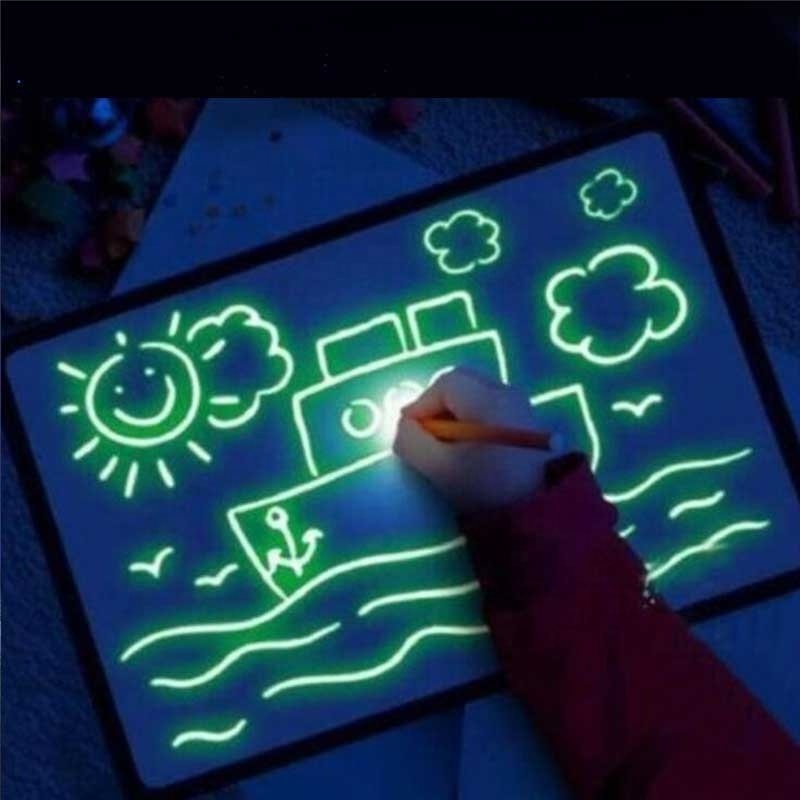 2022 New A4 Children's Glowing Magic Graffiti Painting Board Fluorescent Pad 3D Painting Toy