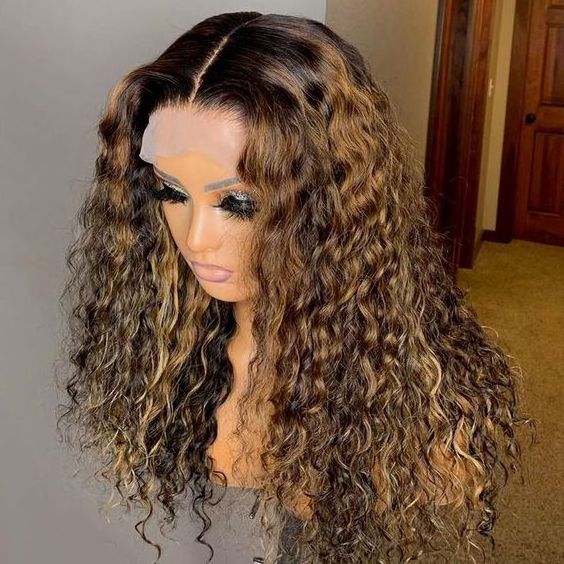 Curly Highlight Wigs for Black Women, Piano Color Highlight  Lace Front Wig Pre Plucked With Baby Hair , Hd Human Hair Wigs