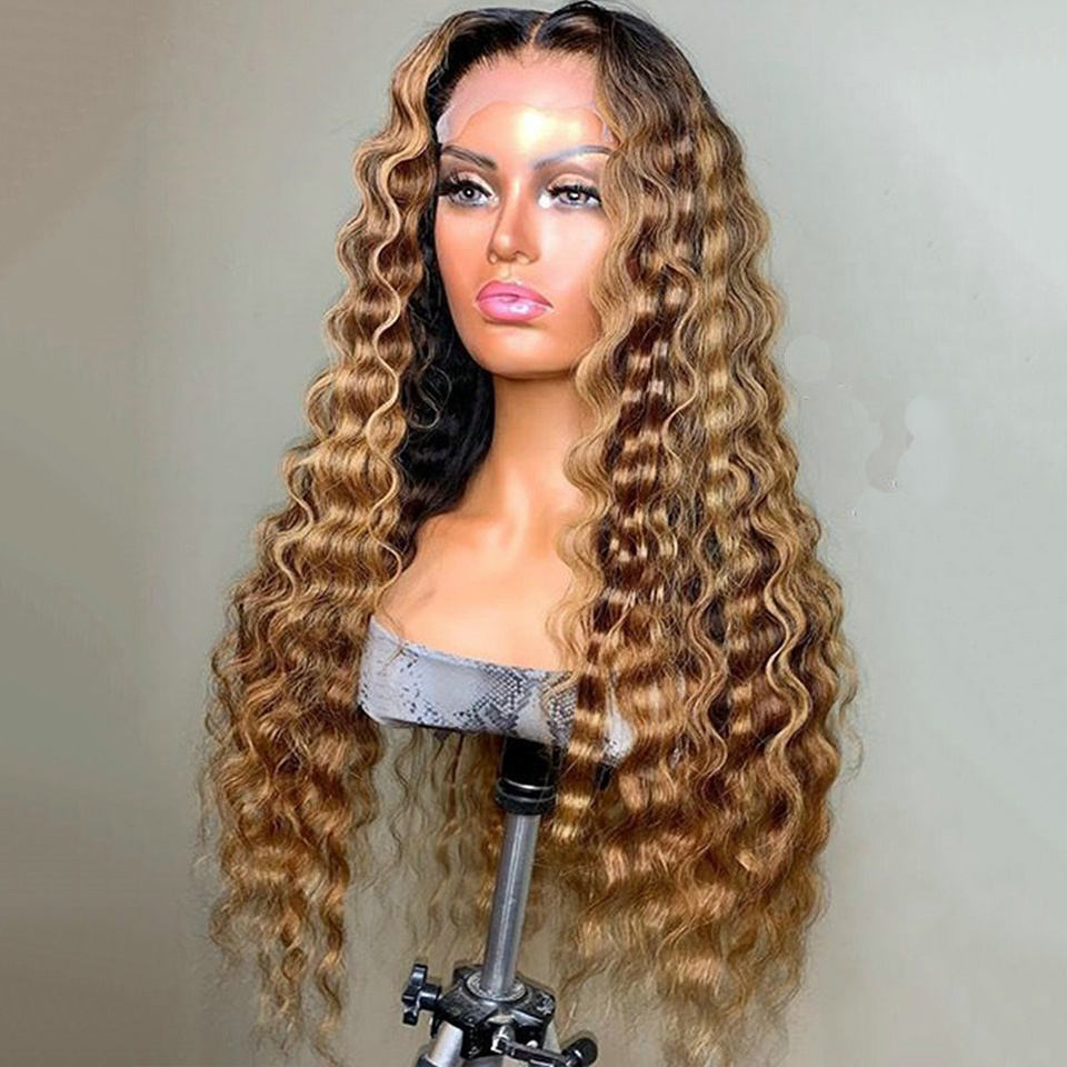 Curly Highlight Wigs for Black Women, Piano Color Highlight  Lace Front Wig Pre Plucked With Baby Hair , Hd Human Hair Wigs