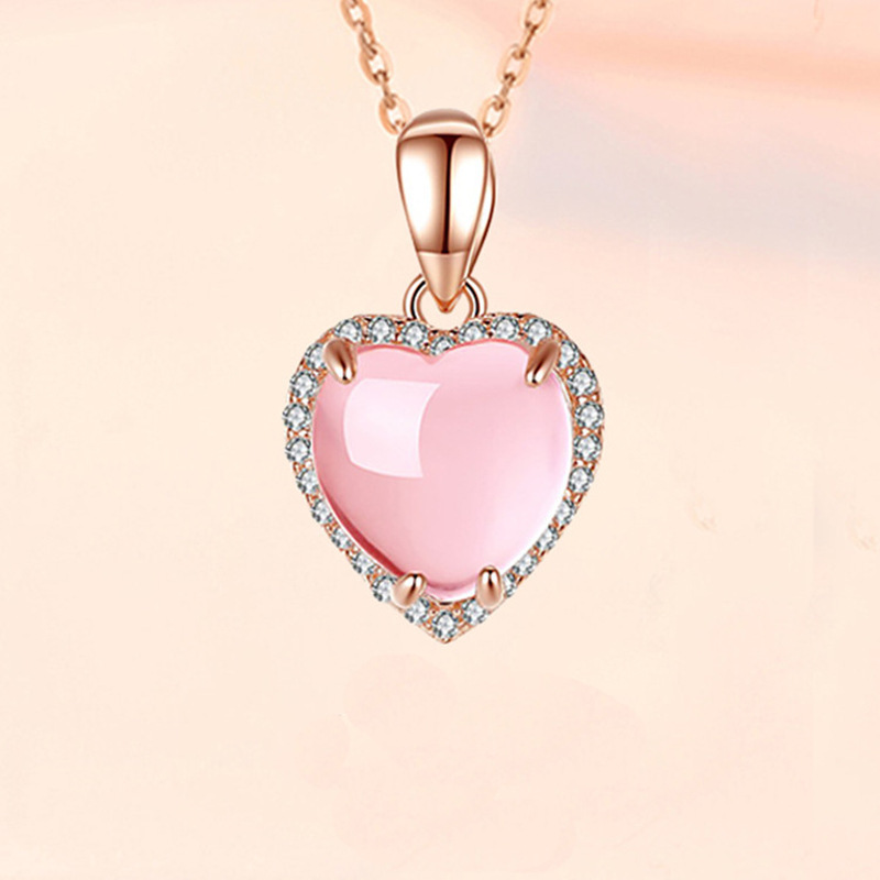 Natural Rose Quartz Crystal Stone Pendant Necklace For Women Stainless Steel Gemstone Fashion Jewelry