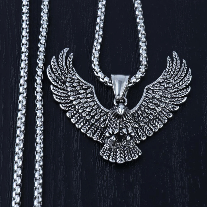 Hip Hop Retro Titanium Stainless Steel Necklace Wings Eagle Pendant Men's Domineering High Quality Jewelry