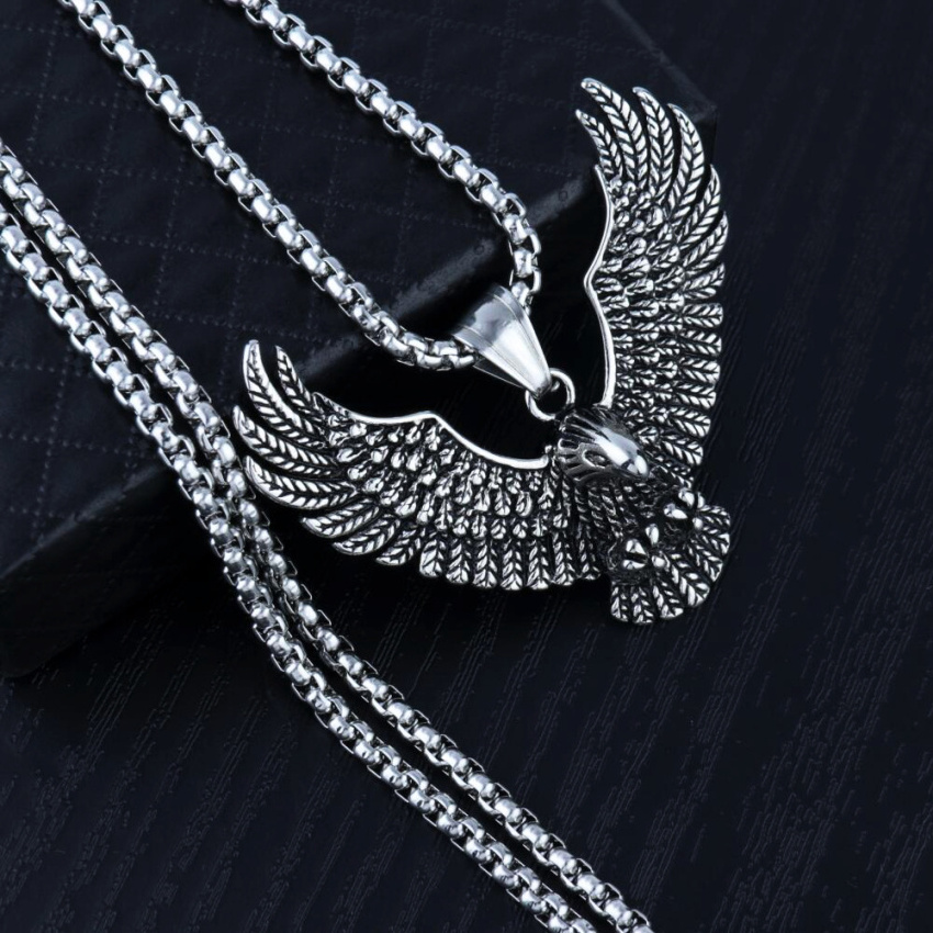 Hip Hop Retro Titanium Stainless Steel Necklace Wings Eagle Pendant Men's Domineering High Quality Jewelry