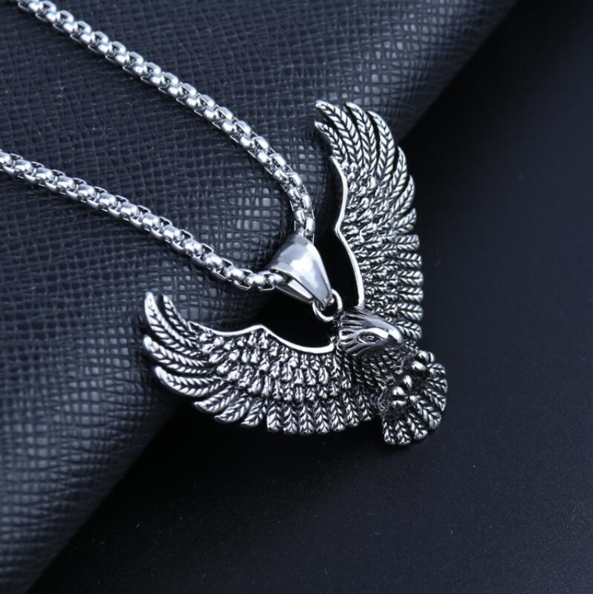 Hip Hop Retro Titanium Stainless Steel Necklace Wings Eagle Pendant Men's Domineering High Quality Jewelry