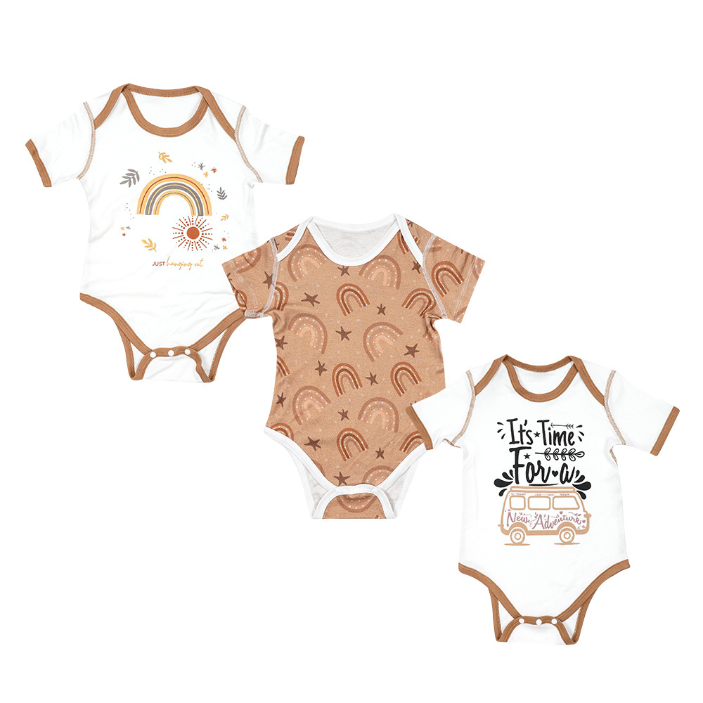 Elinfant 0-12month unisex  bamboo cotton jumpsuit Summer cartoon prints 3pc per pack baby short sleeve Romper